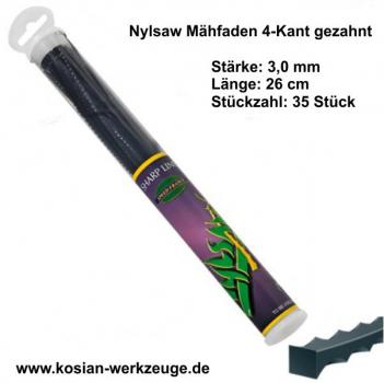 Nylsaw Mähfaden 4-Kant gezahnt 3,0 mm 26 cm 35 Stück