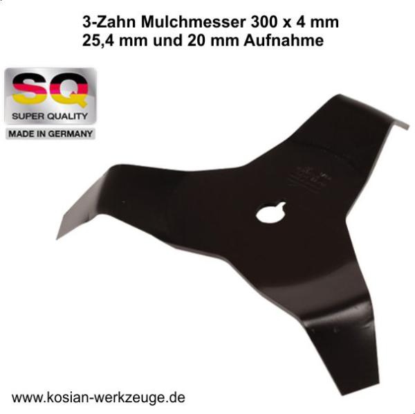 3-Zahn Mulchmesser 300 x 4 mm: 25,4mm und 20mm Aufnahme