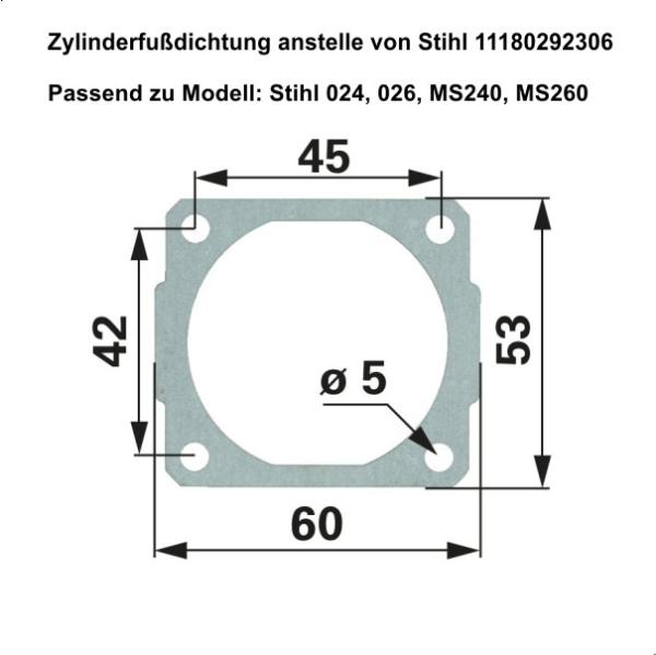 Zylinderfußdichtung für Stihl 024, 026, MS240, MS260